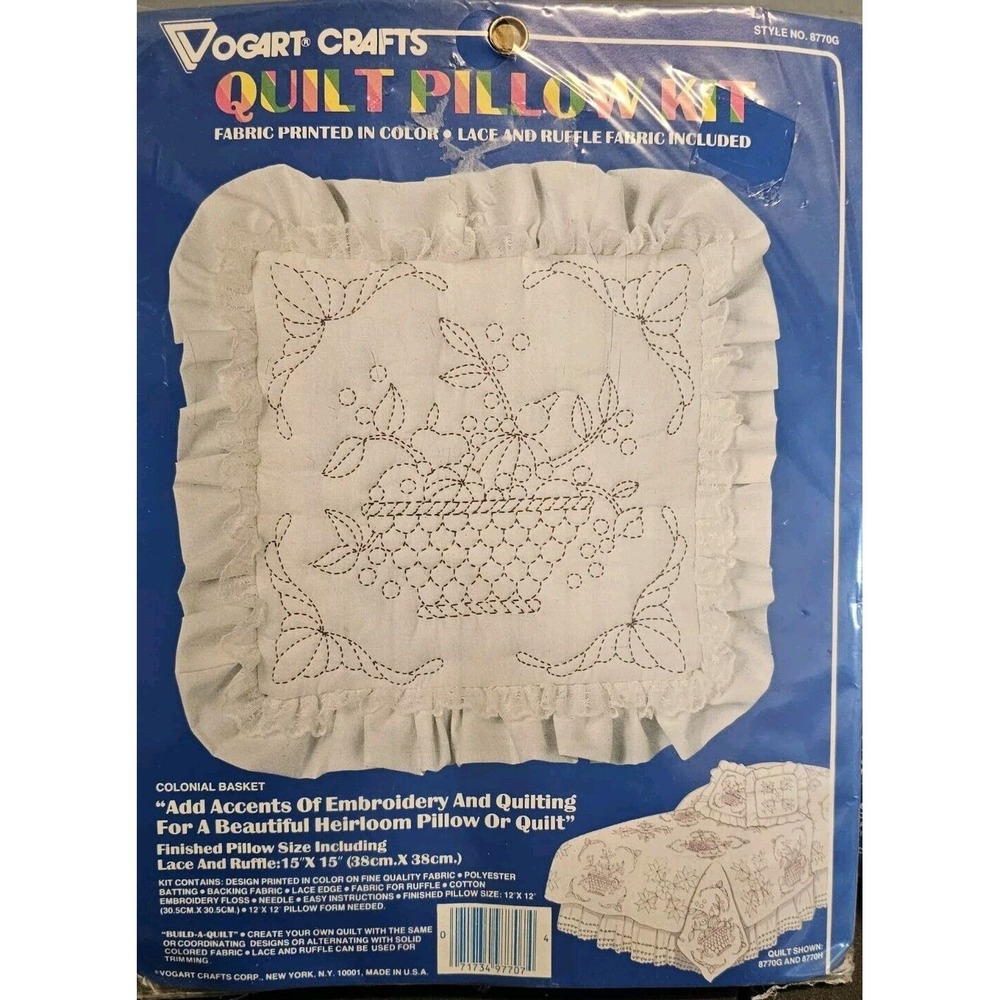 TWO Quilt Pillow Kit with Lace & Ruffle #8770G - 15" x 15"  - Vogart Crafts